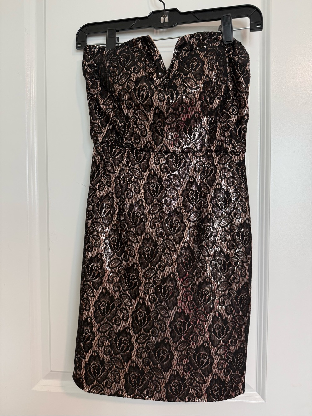 Bisou Bisou Strapless Lace-Overlay Dress in Black and Rose Gold
